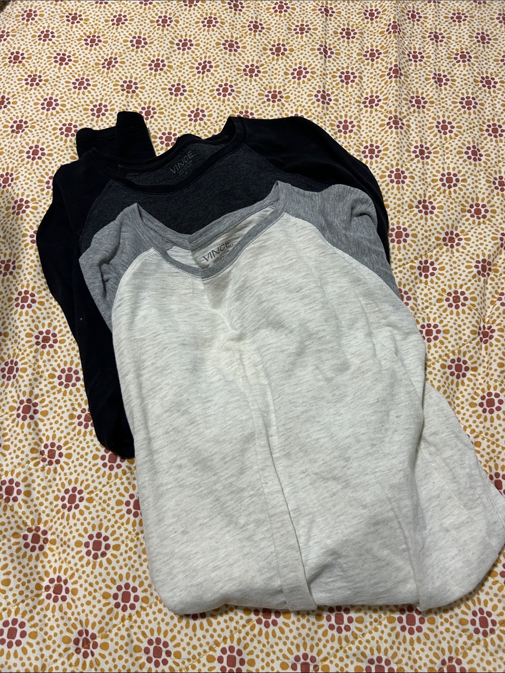 Vince Two-Pack Crewneck Tops in Black, Charcoal, Light Gray